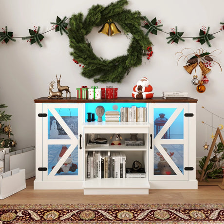 59 Inches Media Console Table with 3-Level Shelves and 22 Dynamic Modes-White