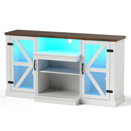 59 Inches Media Console Table with 3-Level Shelves and 22 Dynamic Modes-White