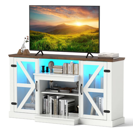 59 Inches Media Console Table with 3-Level Shelves and 22 Dynamic Modes-White