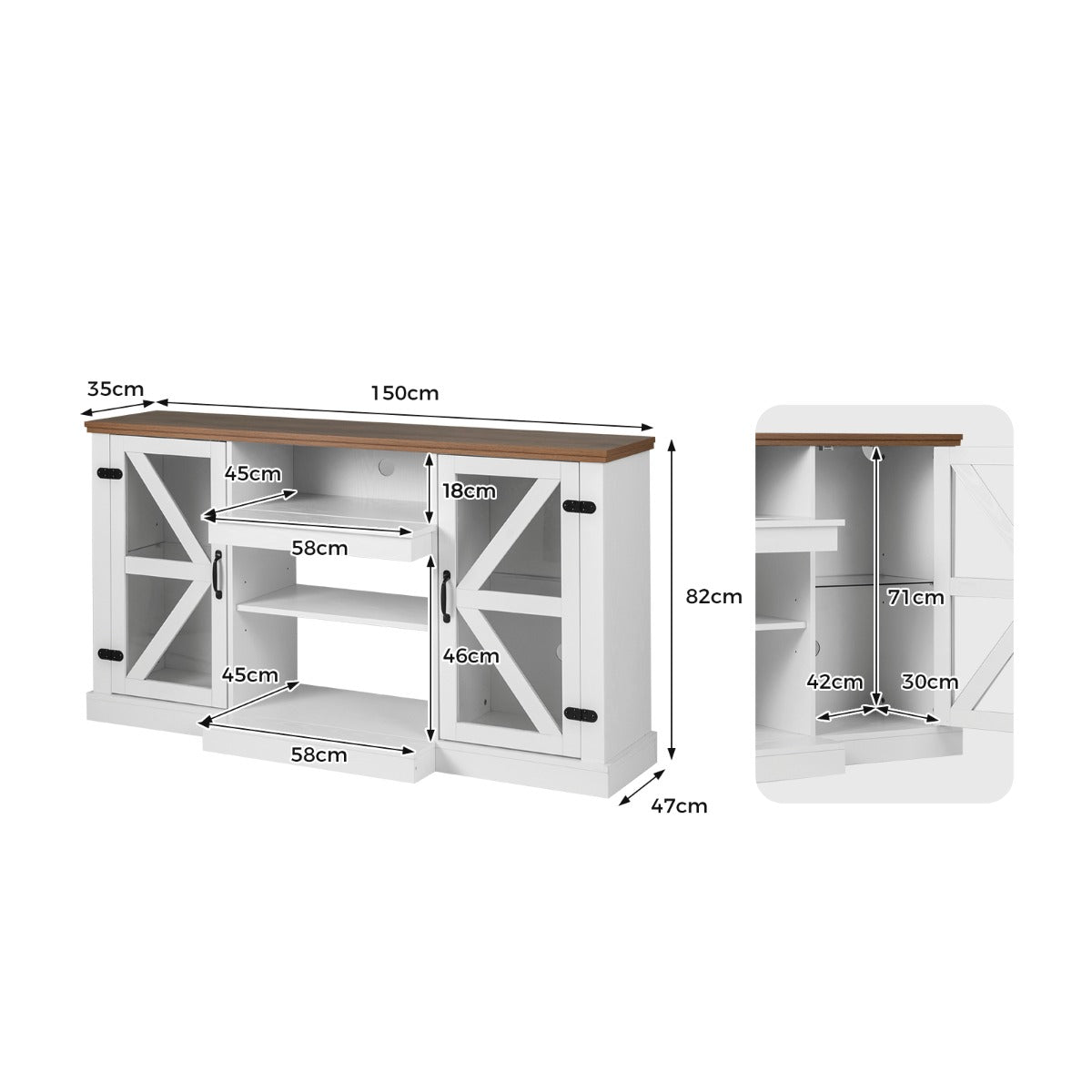 59 Inches Media Console Table with 3-Level Shelves and 22 Dynamic Modes-White