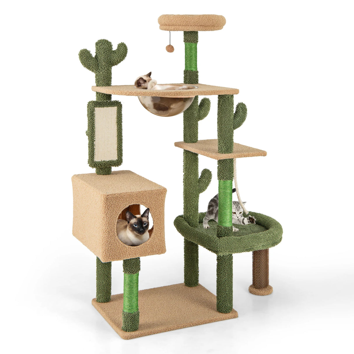 150cm Cactus Cat Tree for Indoor Cats with Sisal Scratching Posts and Board-Green