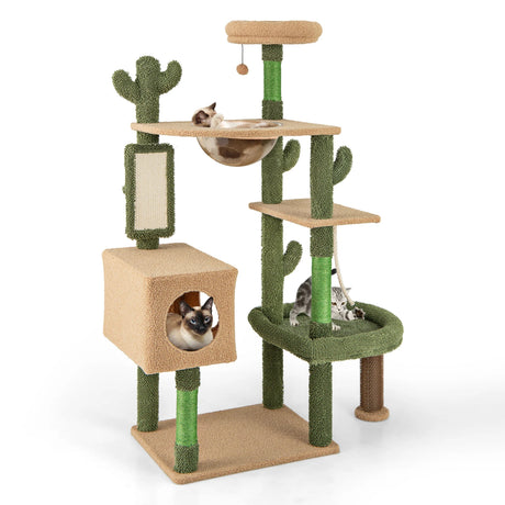 150cm Cactus Cat Tree for Indoor Cats with Sisal Scratching Posts and Board-Green