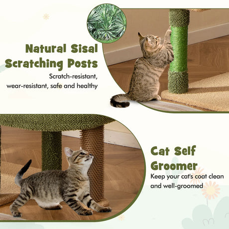 150cm Cactus Cat Tree for Indoor Cats with Sisal Scratching Posts and Board-Green