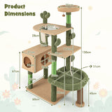 150cm Cactus Cat Tree for Indoor Cats with Sisal Scratching Posts and Board-Green