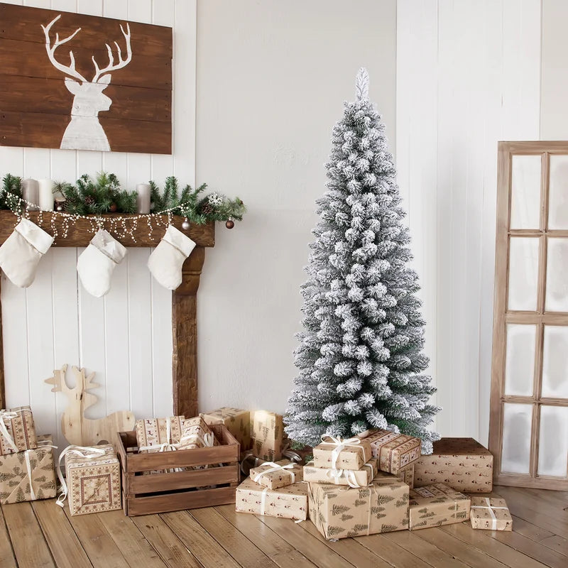 120/150/180 CM Snow Flocked Artificial Christmas Tree with 240/328/460 Branch Tips-1.5 M