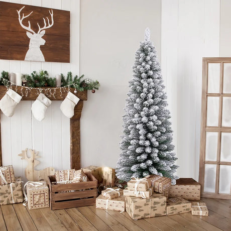 120/150/180 CM Snow Flocked Artificial Christmas Tree with 240/328/460 Branch Tips-1.5 M