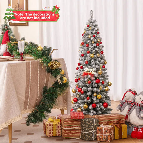 120/150/180 CM Snow Flocked Artificial Christmas Tree with 240/328/460 Branch Tips-1.5 M
