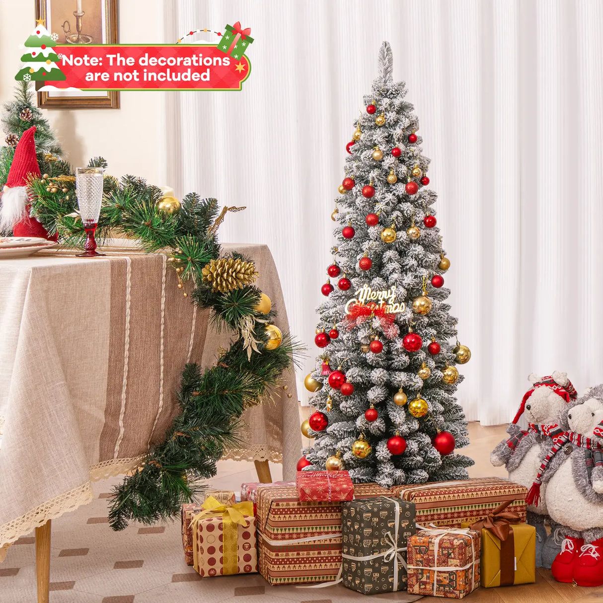 120/150/180 CM Snow Flocked Artificial Christmas Tree with 240/328/460 Branch Tips-1.5 M