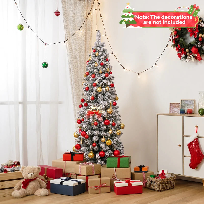 120/150/180 CM Snow Flocked Artificial Christmas Tree with 240/328/460 Branch Tips-1.5 M