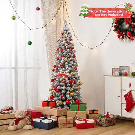 120/150/180 CM Snow Flocked Artificial Christmas Tree with 240/328/460 Branch Tips-1.5 M