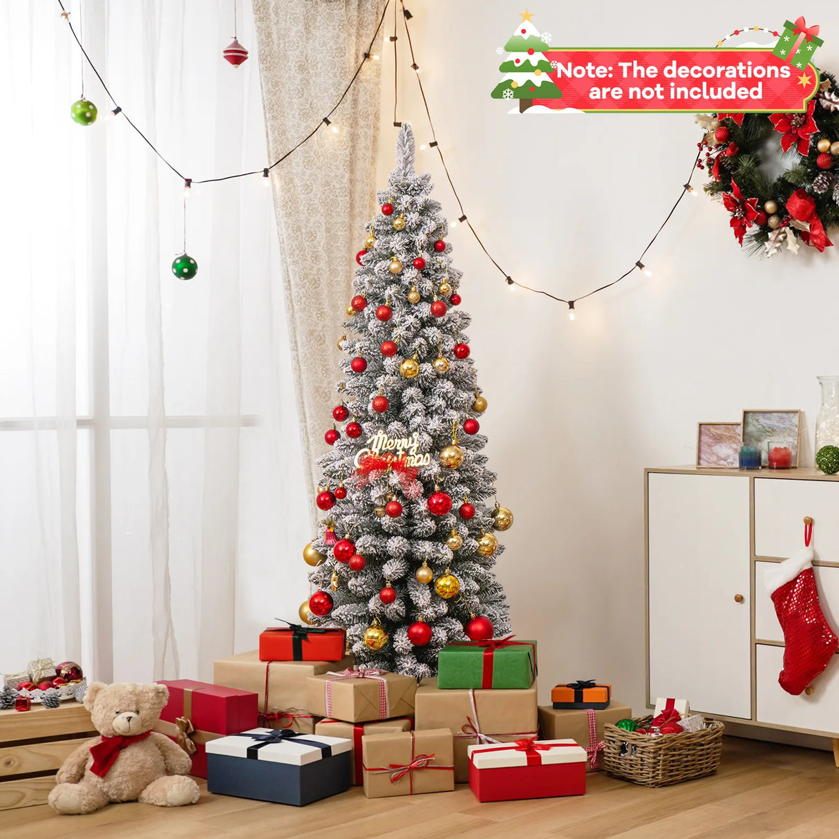 120/150/180 CM Snow Flocked Artificial Christmas Tree with 240/328/460 Branch Tips-1.5 M