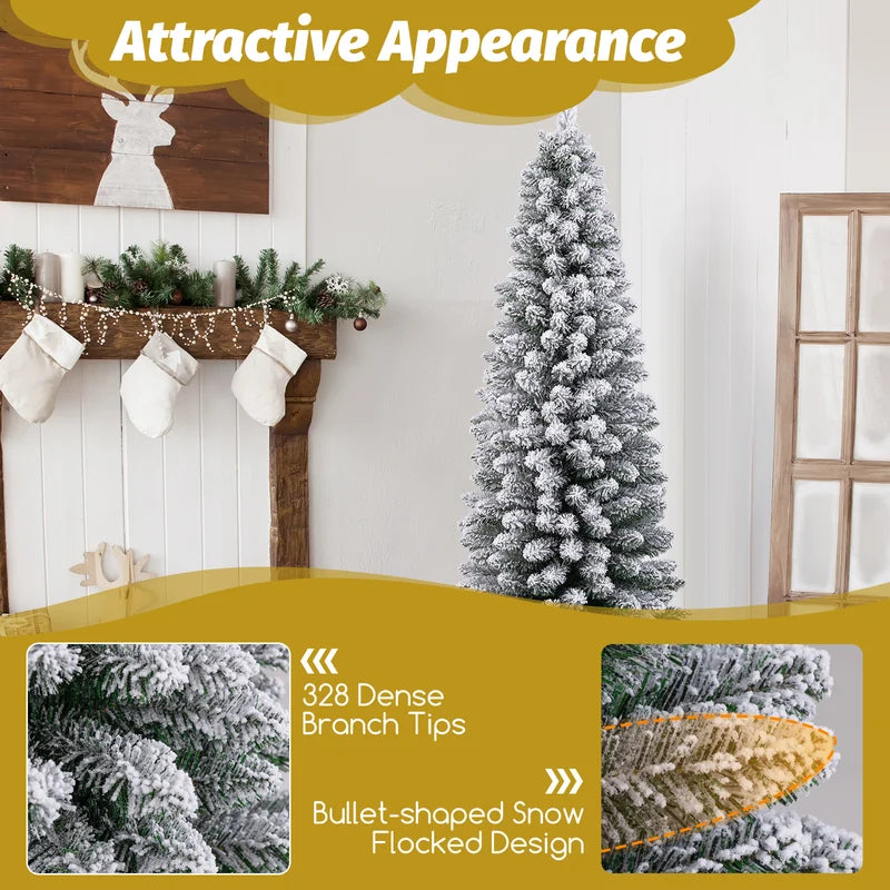 120/150/180 CM Snow Flocked Artificial Christmas Tree with 240/328/460 Branch Tips-1.5 M