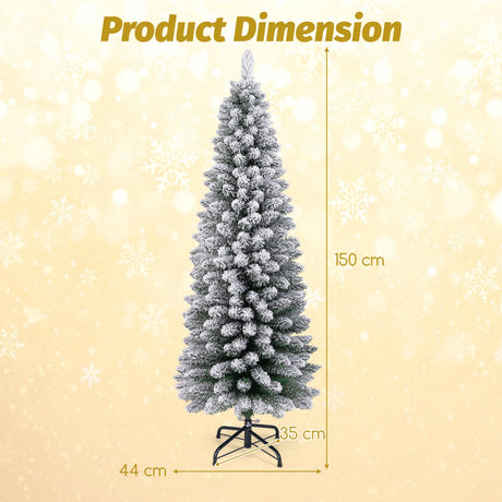 120/150/180 CM Snow Flocked Artificial Christmas Tree with 240/328/460 Branch Tips-1.5 M