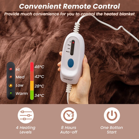 150 x 200 cm Electric Heated Blanket with 4 Heating Levels-Coffee