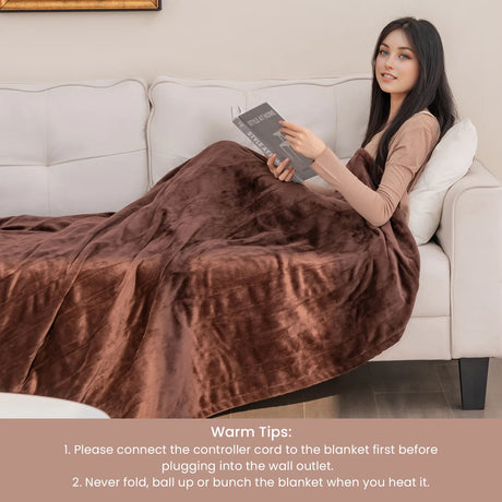 150 x 200 cm Electric Heated Blanket with 4 Heating Levels-Coffee