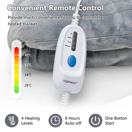 150 x 200 cm Electric Heated Blanket with 4 Heating Levels-Grey