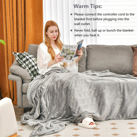150 x 200 cm Electric Heated Blanket with 4 Heating Levels-Grey