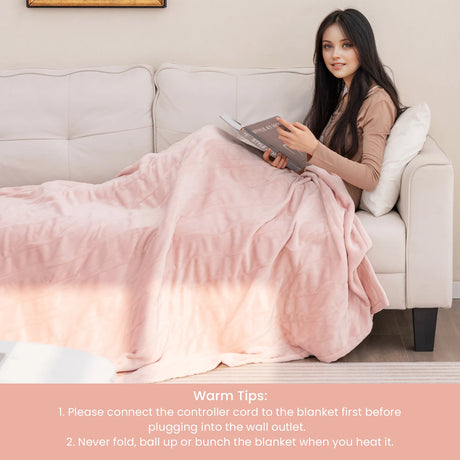 150 x 200 cm Electric Heated Blanket with 4 Heating Levels-Pink