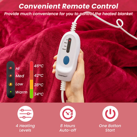 150 x 200 cm Electric Heated Blanket with 4 Heating Levels-Red