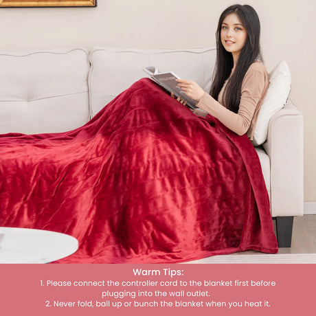 150 x 200 cm Electric Heated Blanket with 4 Heating Levels-Red