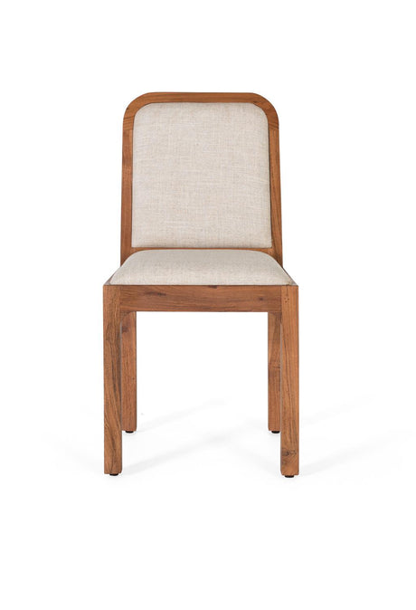 Giner and Colomer  Set Of 2 Acacia Wood Chairs Upholstered In Beige Fabric