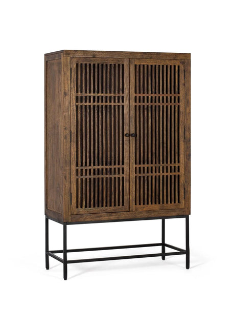 Giner and Colomer - 2-Door Acacia Wood Cabinet With Metal Base