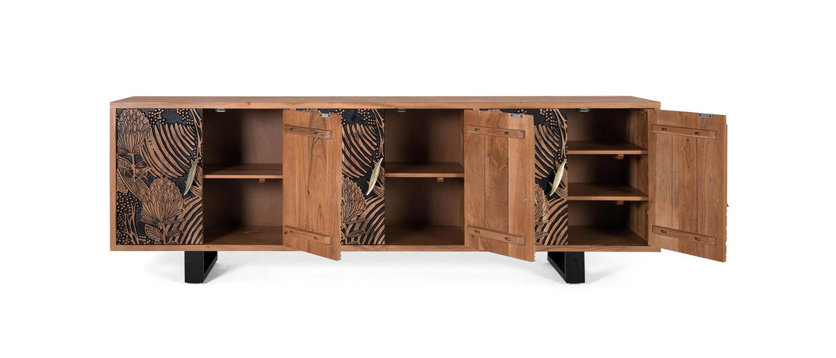Giner and Colomer - 6-Door Acacia Wood Sideboard In Natural & Black