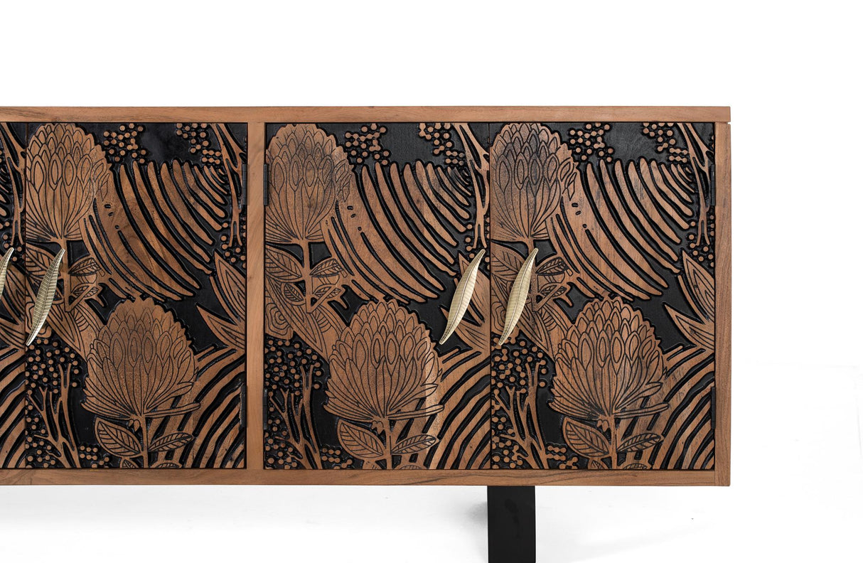 Giner and Colomer - 6-Door Acacia Wood Sideboard In Natural & Black