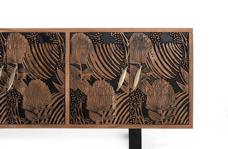 Giner and Colomer - 6-Door Acacia Wood Sideboard In Natural & Black