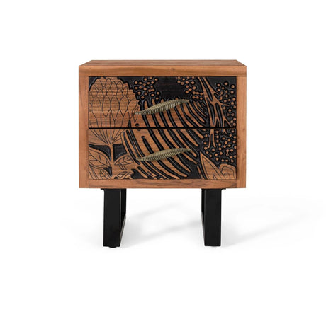Giner and Colomer - 2-Drawer Acacia Wood Bedside Table With Metal Legs