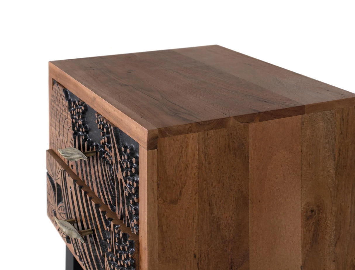 Giner and Colomer - 2-Drawer Acacia Wood Bedside Table With Metal Legs