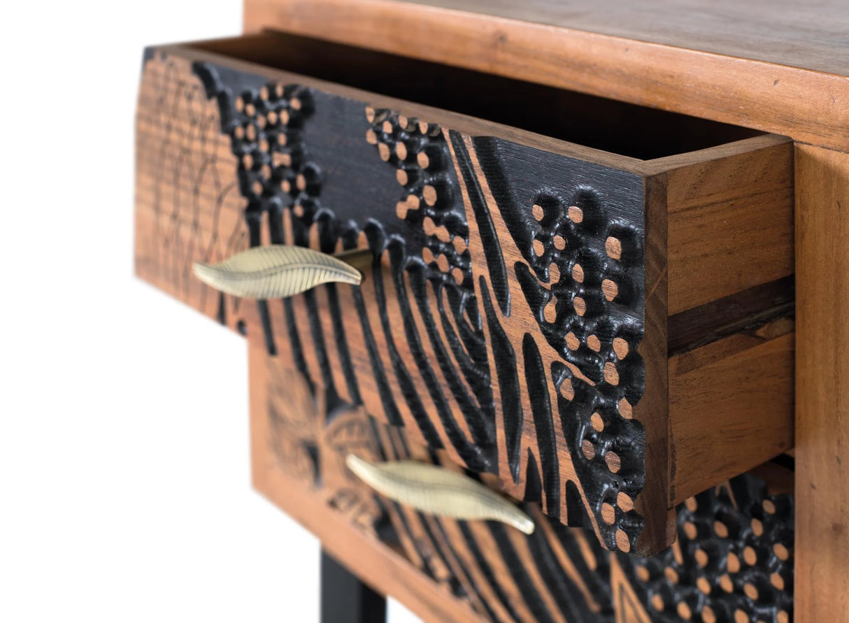 Giner and Colomer - 2-Drawer Acacia Wood Bedside Table With Metal Legs