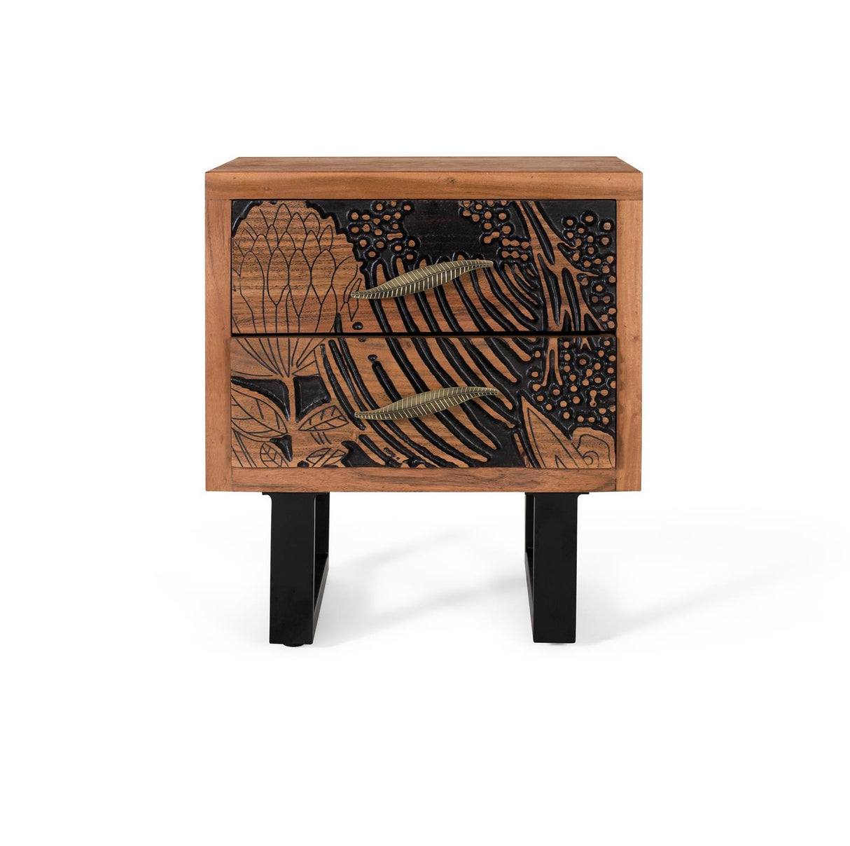 Giner and Colomer - 2-Drawer Acacia Wood Bedside Table With Metal Legs