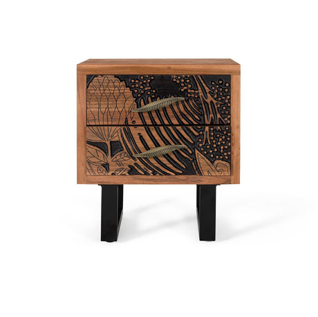 Giner and Colomer - 2-Drawer Acacia Wood Bedside Table With Metal Legs