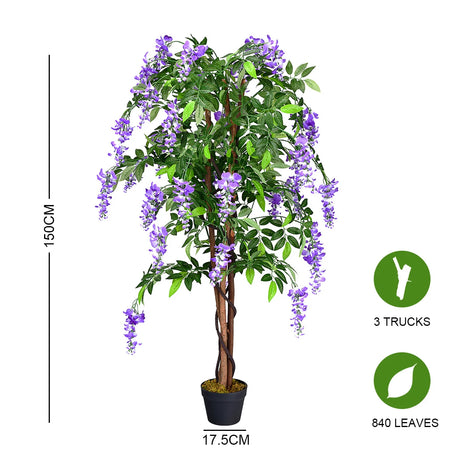 Artificial plant tree with wisteria flowers 150cm