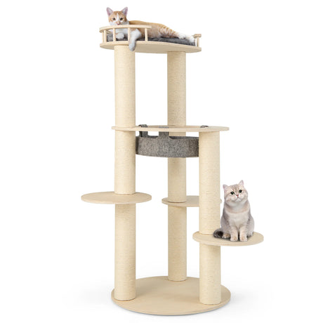 5-level Wooden Cat Tree Modern Cat Tower with Padded Perch-Grey