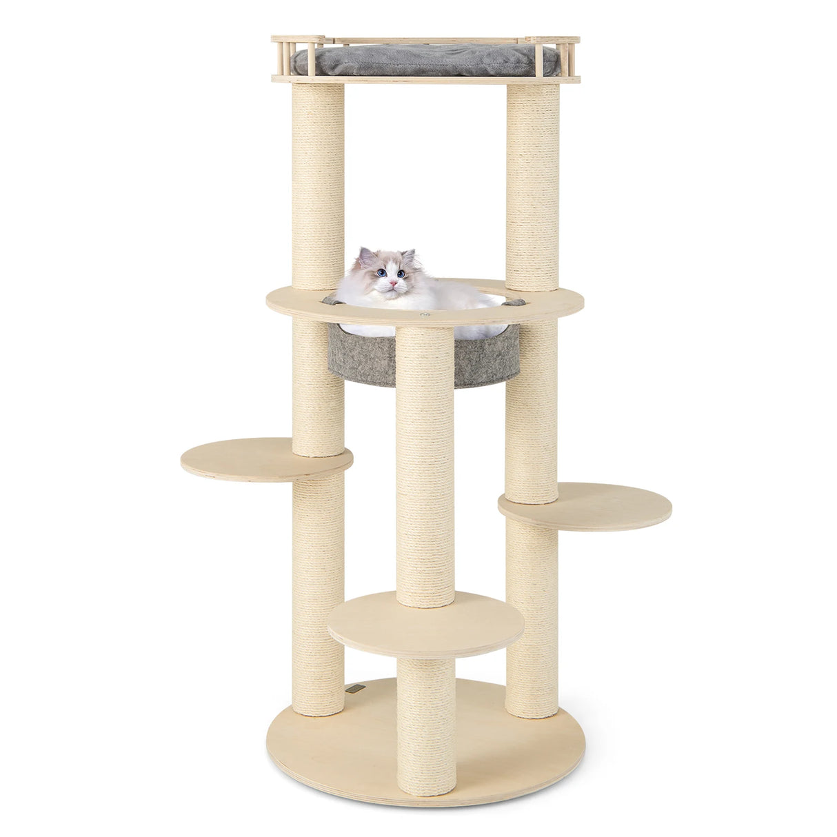 5-level Wooden Cat Tree Modern Cat Tower with Padded Perch-Grey