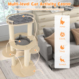 5-level Wooden Cat Tree Modern Cat Tower with Padded Perch-Grey