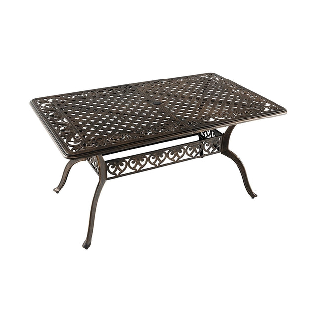 59 Inch Aluminum Patio Dining Table with Umbrella Hole fot 6 Persons-Bronze