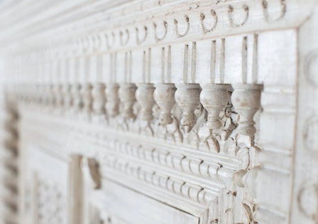 Giner and Colomer - Antique White Mango Wood Sideboard With 2 Hand-Carved Doors