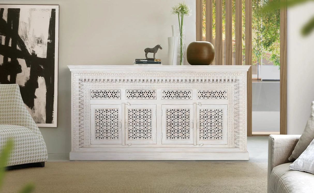 Giner and Colomer - Antique White Mango Wood Sideboard With 4 Doors & 4 Drawers