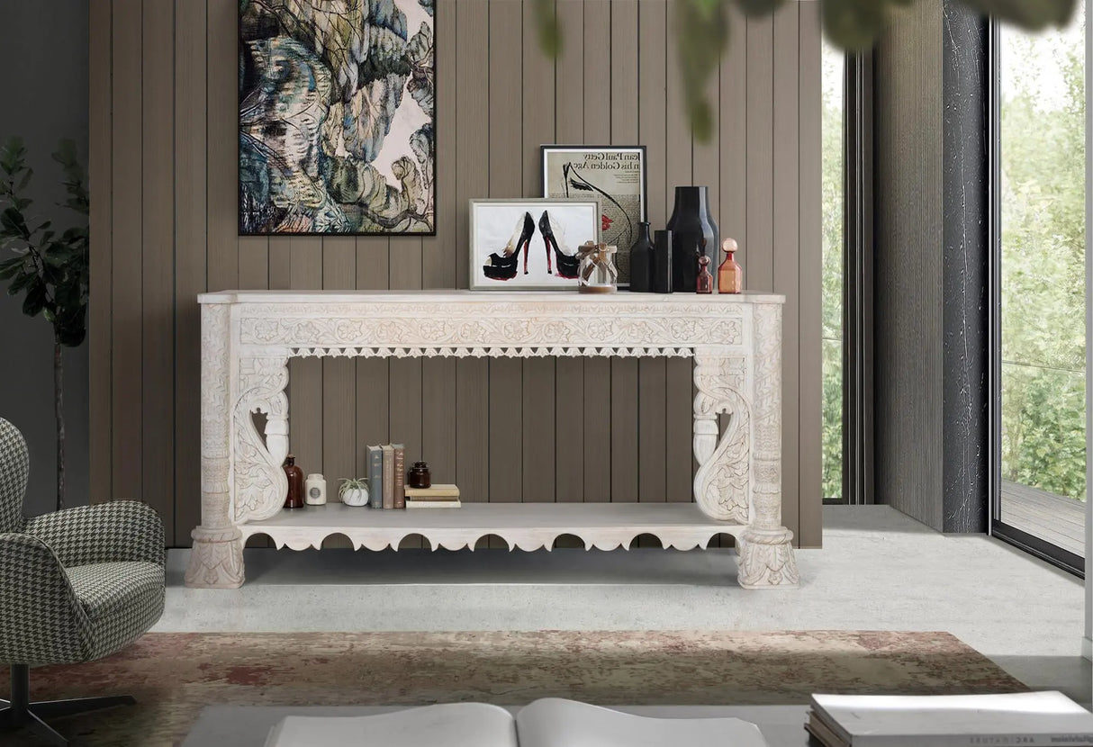Giner and Colomer - Mango Wood Console With Turned Legs & Carved Details