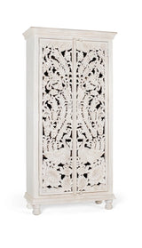 Giner and Colomer - Antique White Mango Wood Wardrobe With 2 Hand-Carved Doors