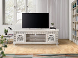 Giner and Colomer - Antique White Mango Wood TV Cabinet With Hand-Carved Doors