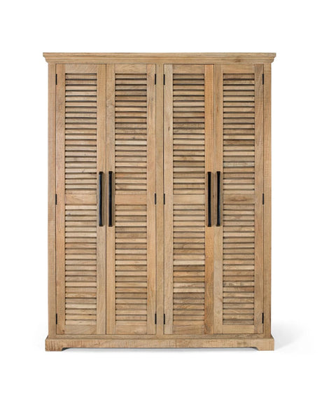 Giner and Colomer - 4-Door Natural Mango Wood Wardrobe With Adjustable Shelves