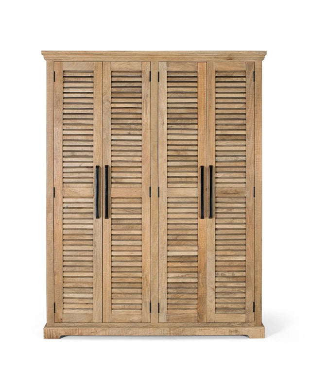 Giner and Colomer - 4-Door Natural Mango Wood Wardrobe With Adjustable Shelves