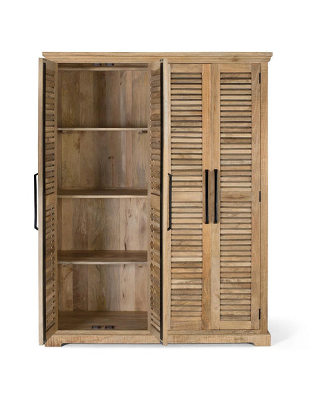 Giner and Colomer - 4-Door Natural Mango Wood Wardrobe With Adjustable Shelves