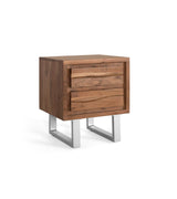 Giner and Colomer - 2-Drawer Acacia Wood Bedside Table With Metal Legs