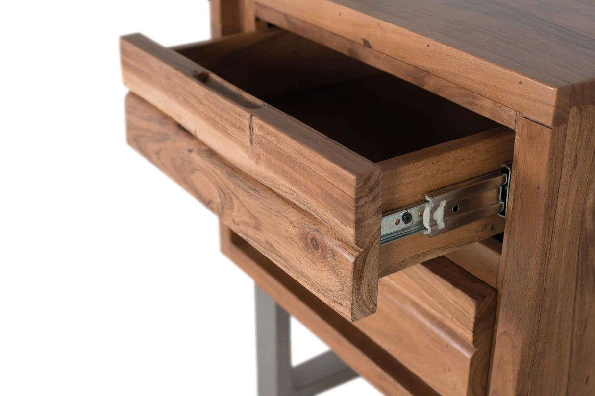 Giner and Colomer - 2-Drawer Acacia Wood Bedside Table With Metal Legs