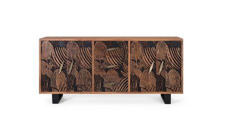 Giner and Colomer - Acacia Wood Sideboard With 4 Doors & 3 Drawers, Natural & Black